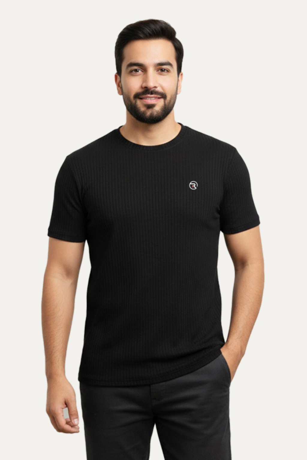 Black Drop Niddle Fabric T-shirt For Men Main image