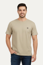 Beige Plain Activewear T-shirt For Mens
