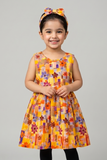 Yellow Sun Flowers With Hair Band Frock For Girls