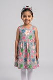Grey Big Flowers With Hair Band Frock For Girls