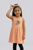 Peach Hearts Print With Hair Band Frock For Girls