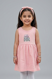 Pink Hello Spring Print With Hair Band Frock For Girls