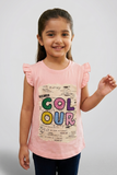 Pink Colour Print Fril Sleeves T-shirt Top For Girls