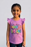 Purple Reason Print Fril Sleeves T-shirt Top For Girls