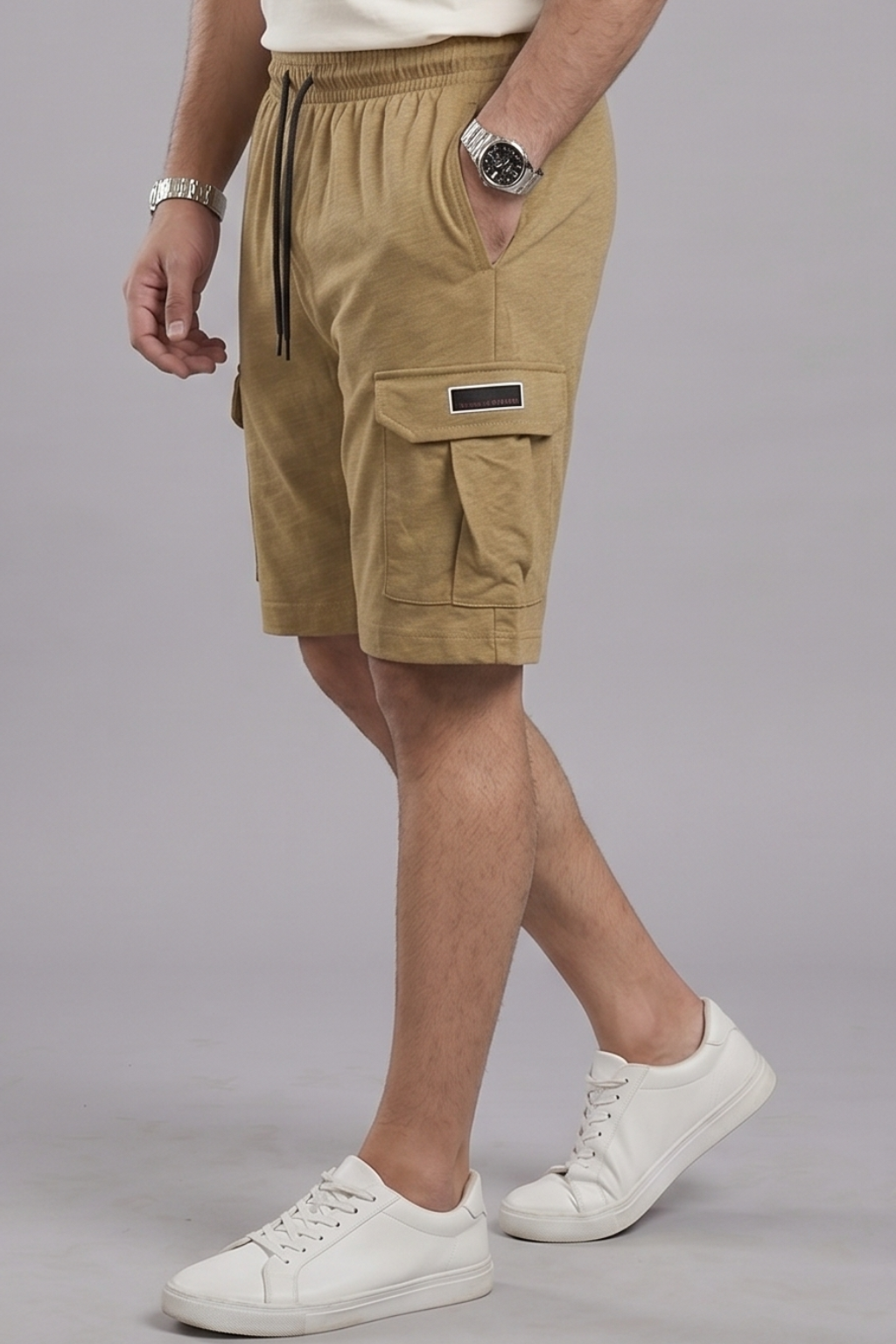 Brown Double Pocket Shorts For Mens