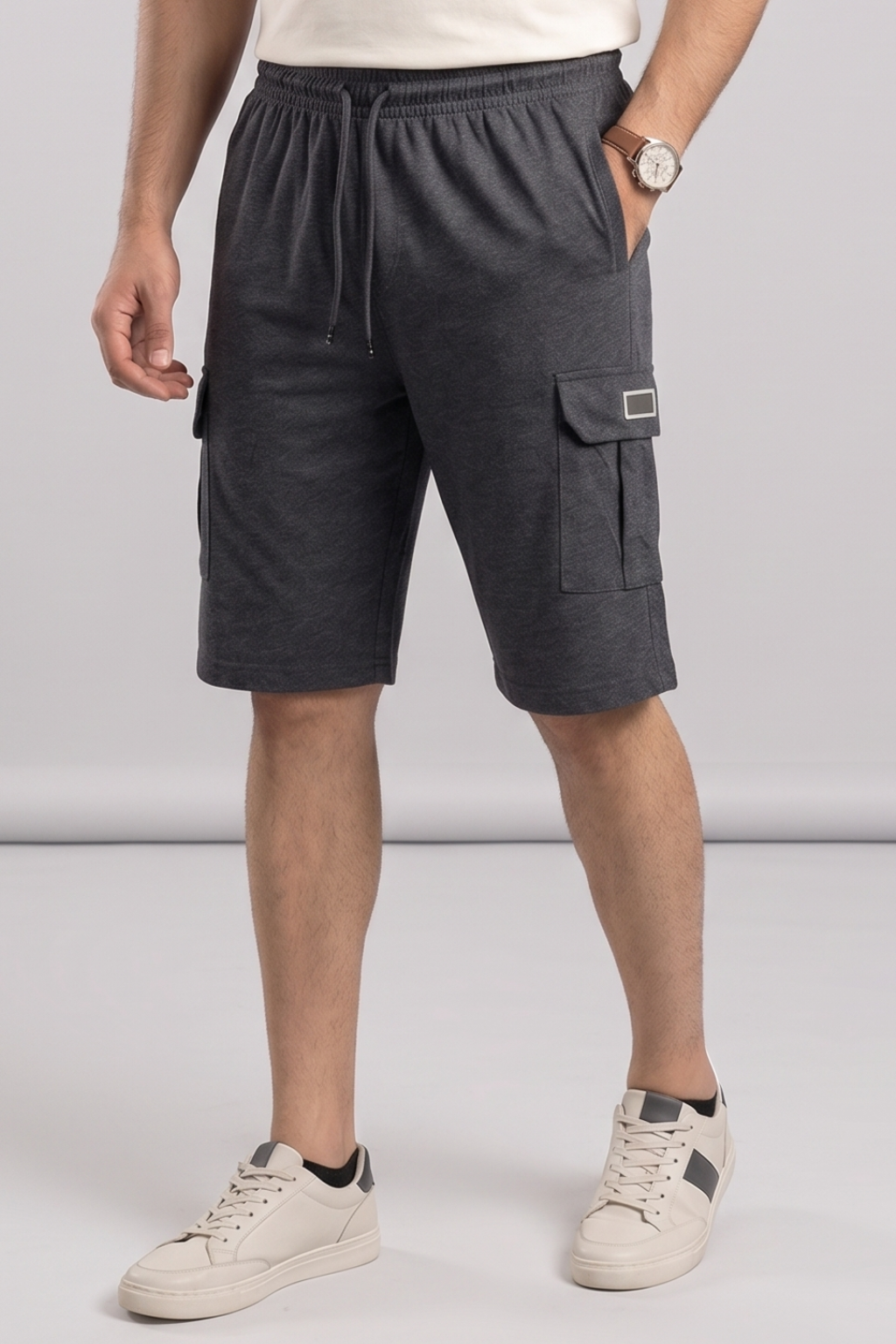 Charcoal Grey Double Pocket Shorts For Mens Main image