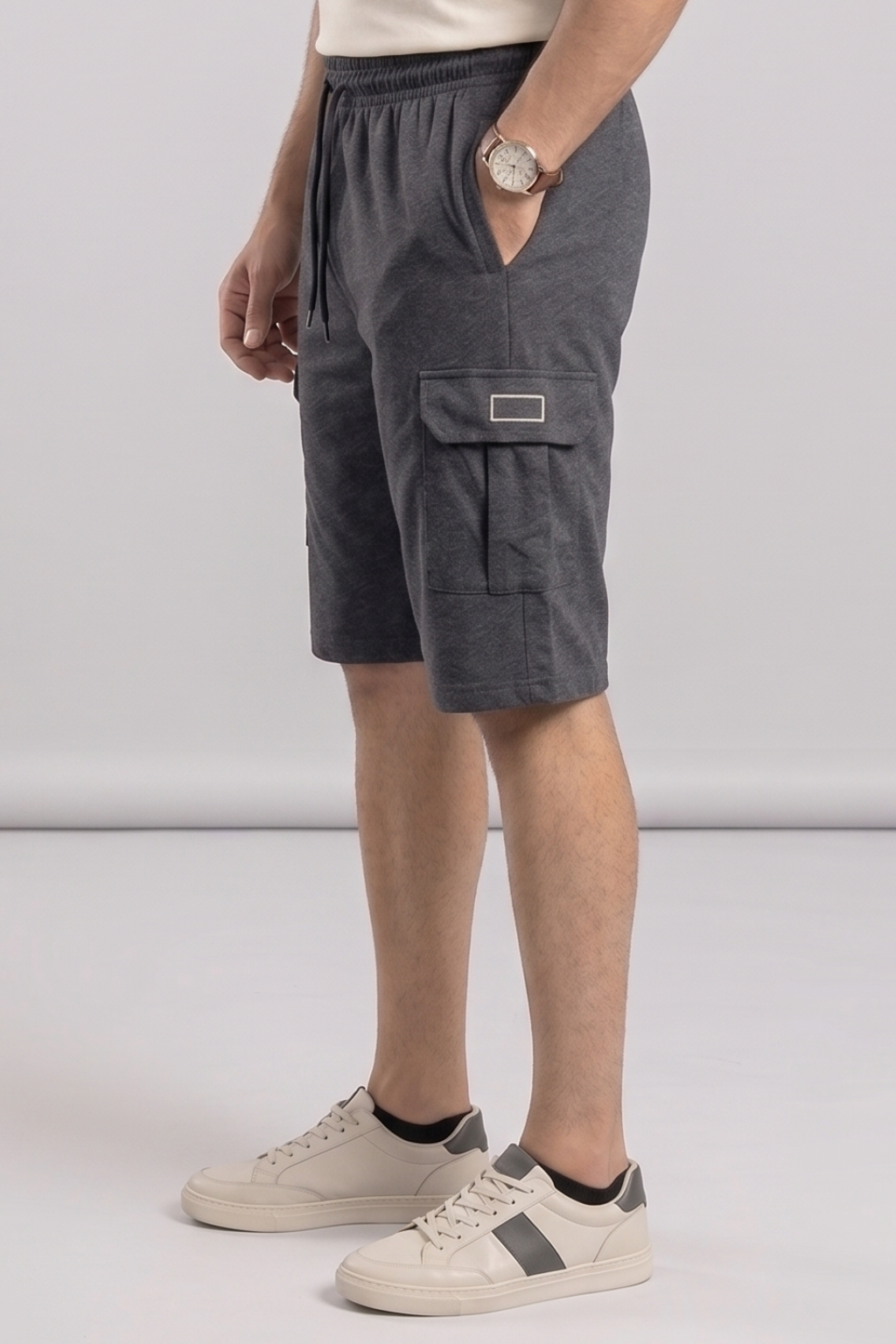 Charcoal Grey Double Pocket Shorts For Mens