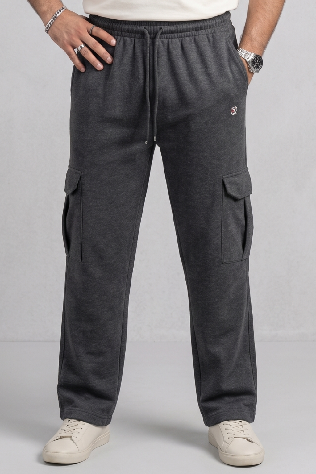 Charcoal Grey Double Pocket Jersy Fabric Trouser For Mens