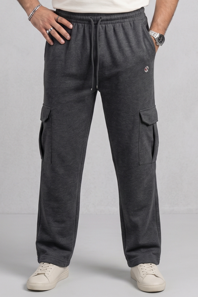 Charcoal Grey Double Pocket Jersy Fabric Trouser For Mens