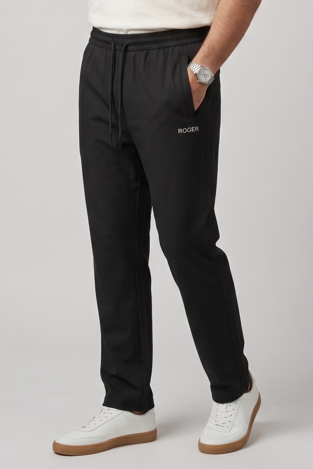 Black Roger Print Dri-Fit Fabric Trouser For Mens Main image