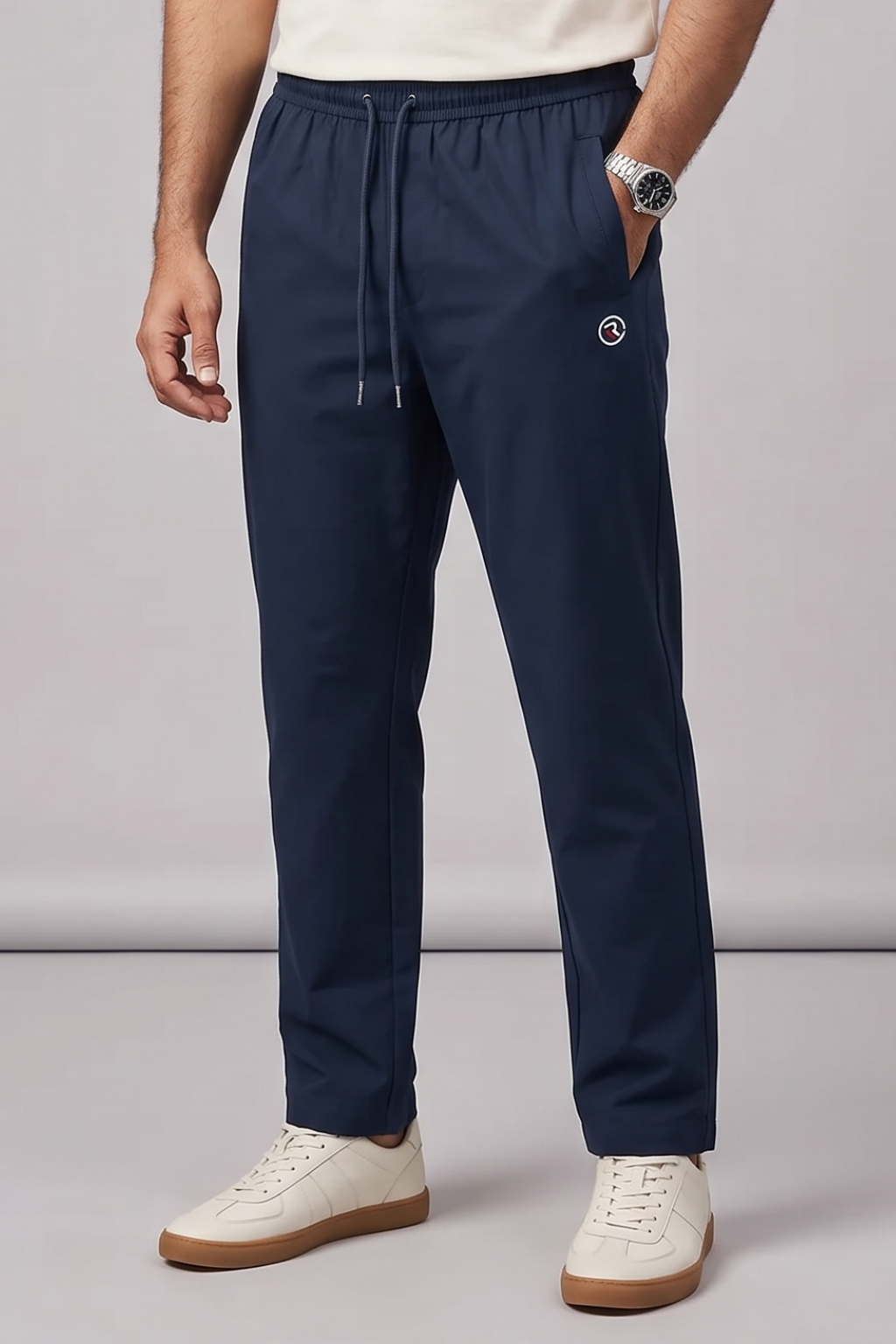 Teal Blue "R" Print Dri-Fit Fabric Trouser For Mens Main image