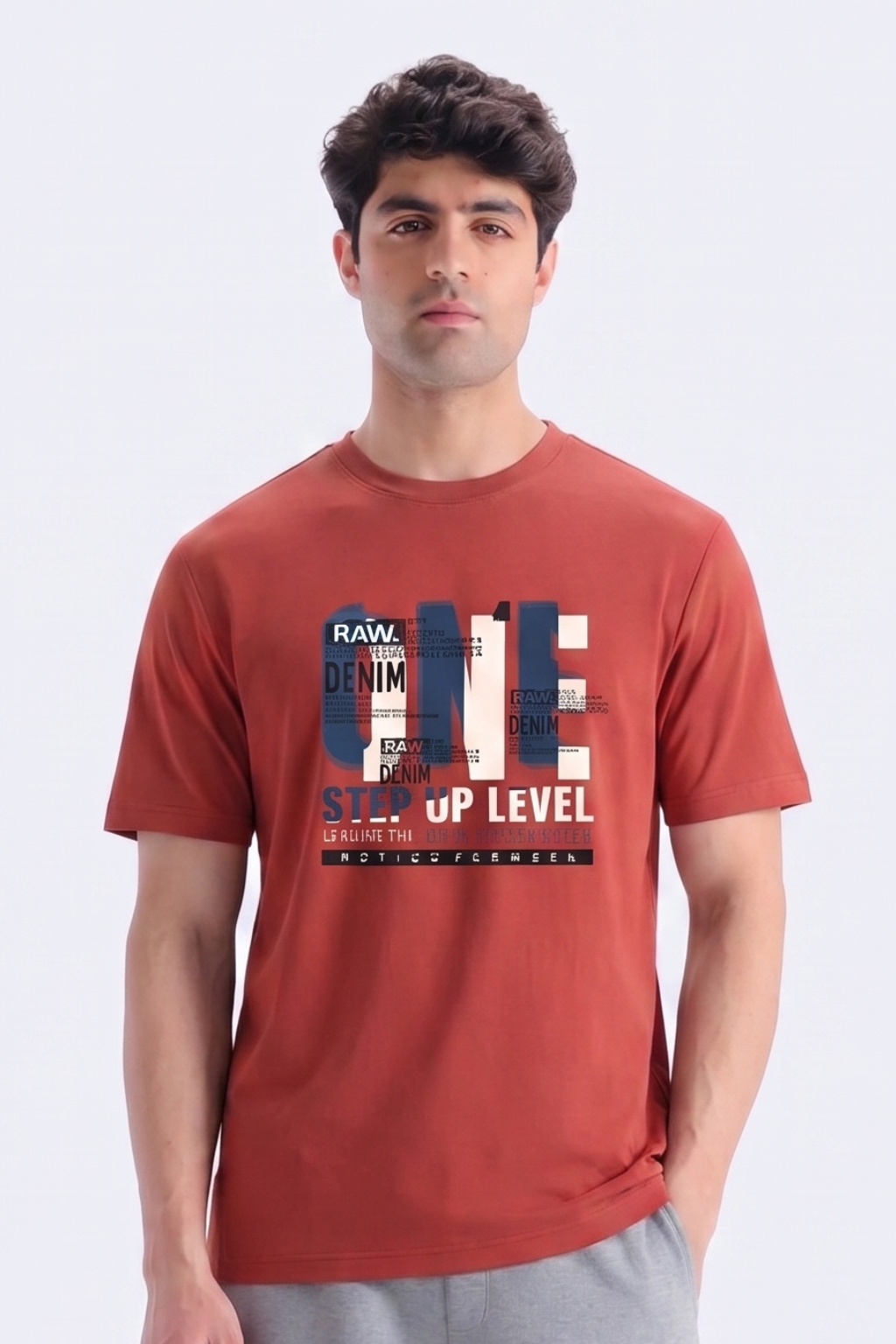 Dull Red Denim One Print T-Shirt For Men Main image