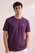 Dark Purple Plain "R" Logo Print T-Shirt For Men