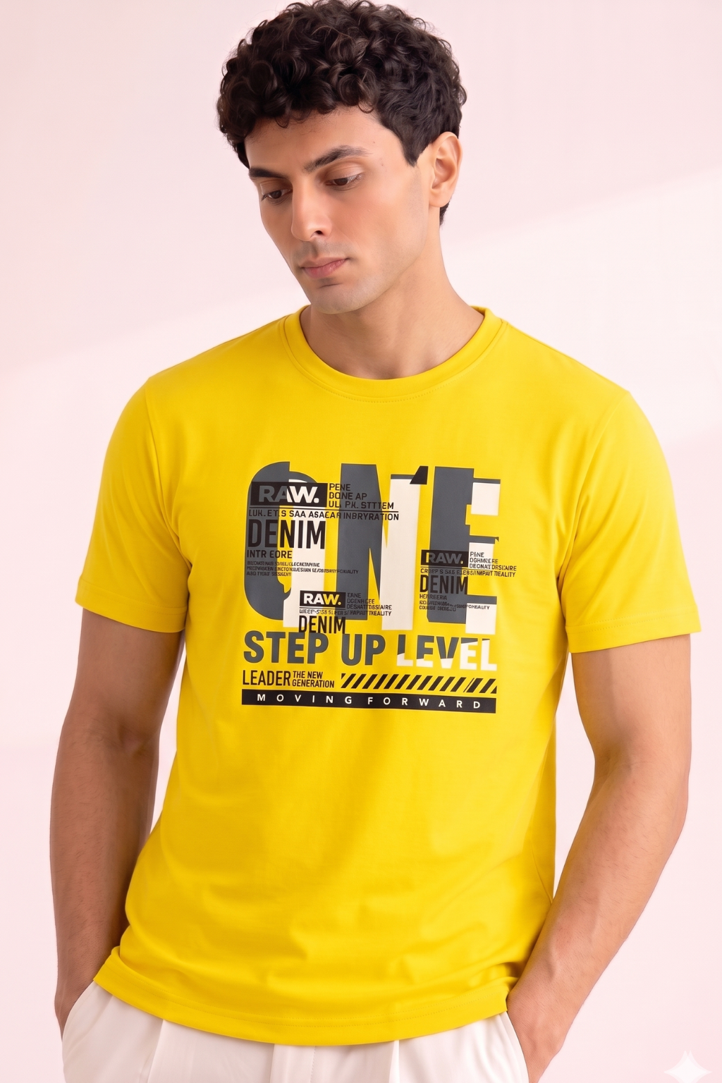 Yellow Denim One Print T-Shirt For Men Main image