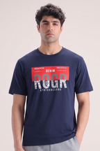 Navy Blue Denim Roger Print T-Shirt For Men