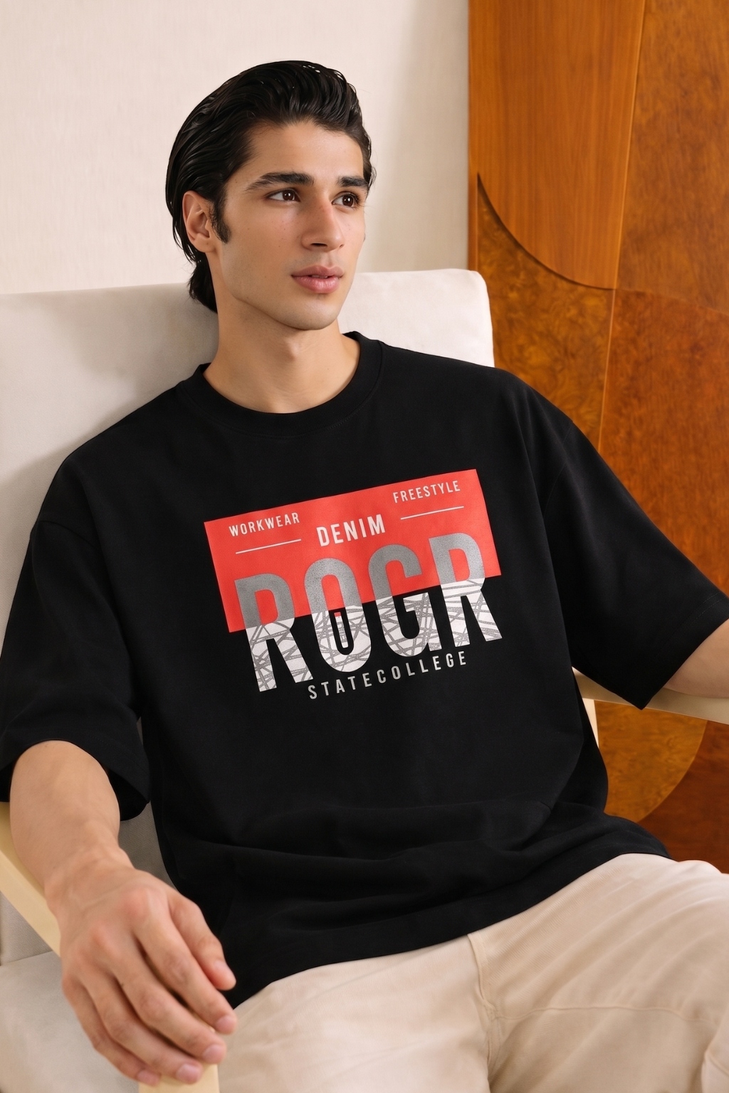 Black Denim Roger Print T-Shirt For Men Main image