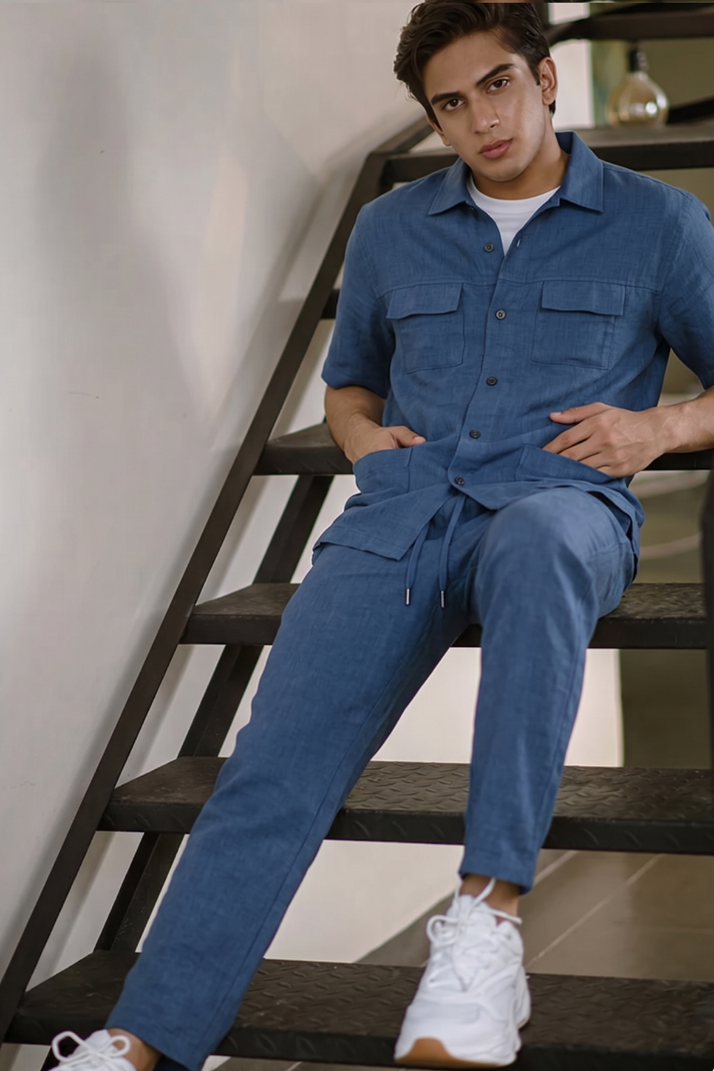 Navy Blue Jersy Fabric Double Pocket Trouser & Shirt Suit For Men Main image