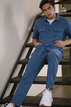 Navy Blue Jersy Fabric Double Pocket Trouser & Shirt Suit For Men