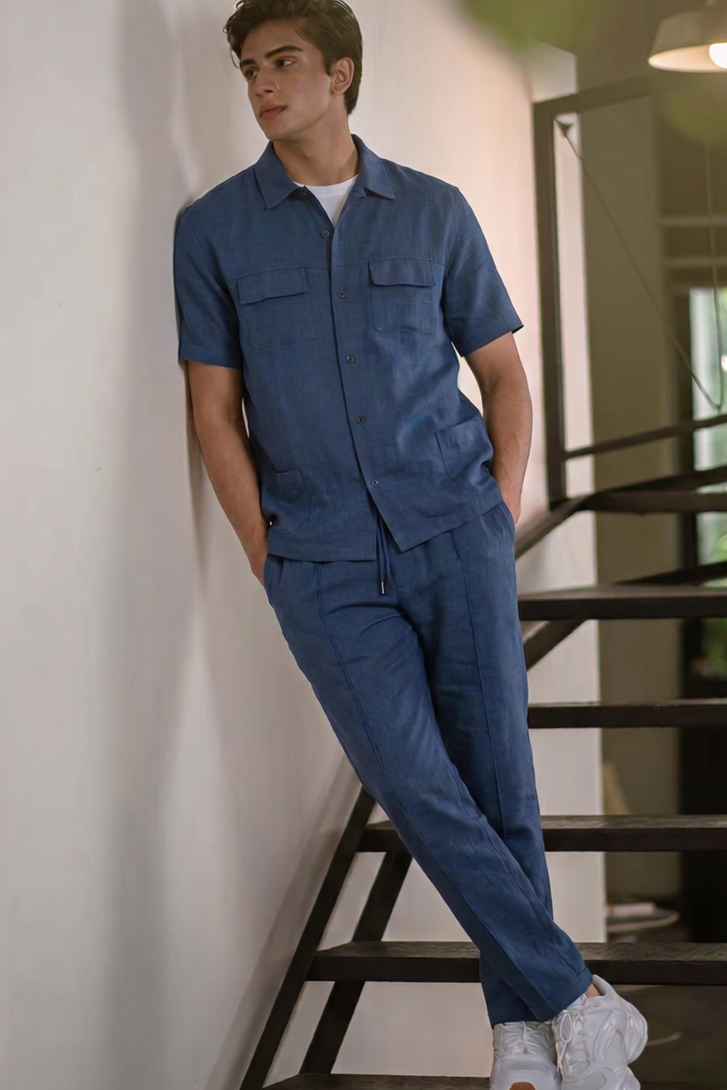 Navy Blue Jersy Fabric Double Pocket Trouser & Shirt Suit For Men Secondary image