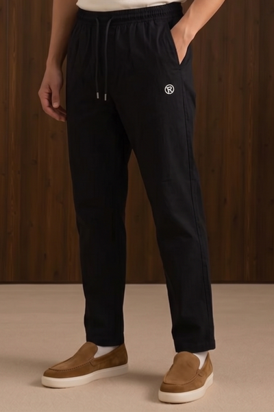 Black Roger Logo Print Jersy Fabric Trouser For Mens