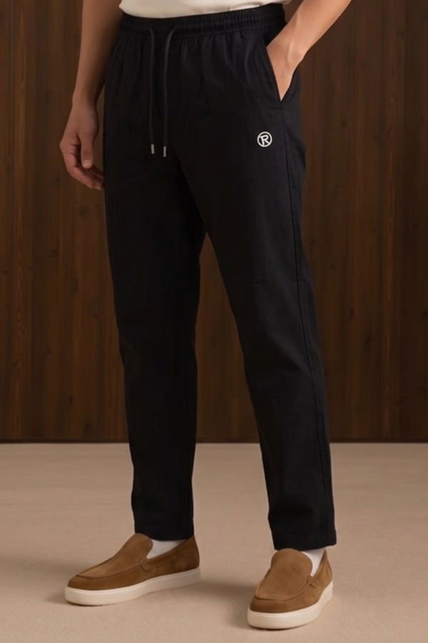 Black Roger Logo Print Jersy Fabric Trouser