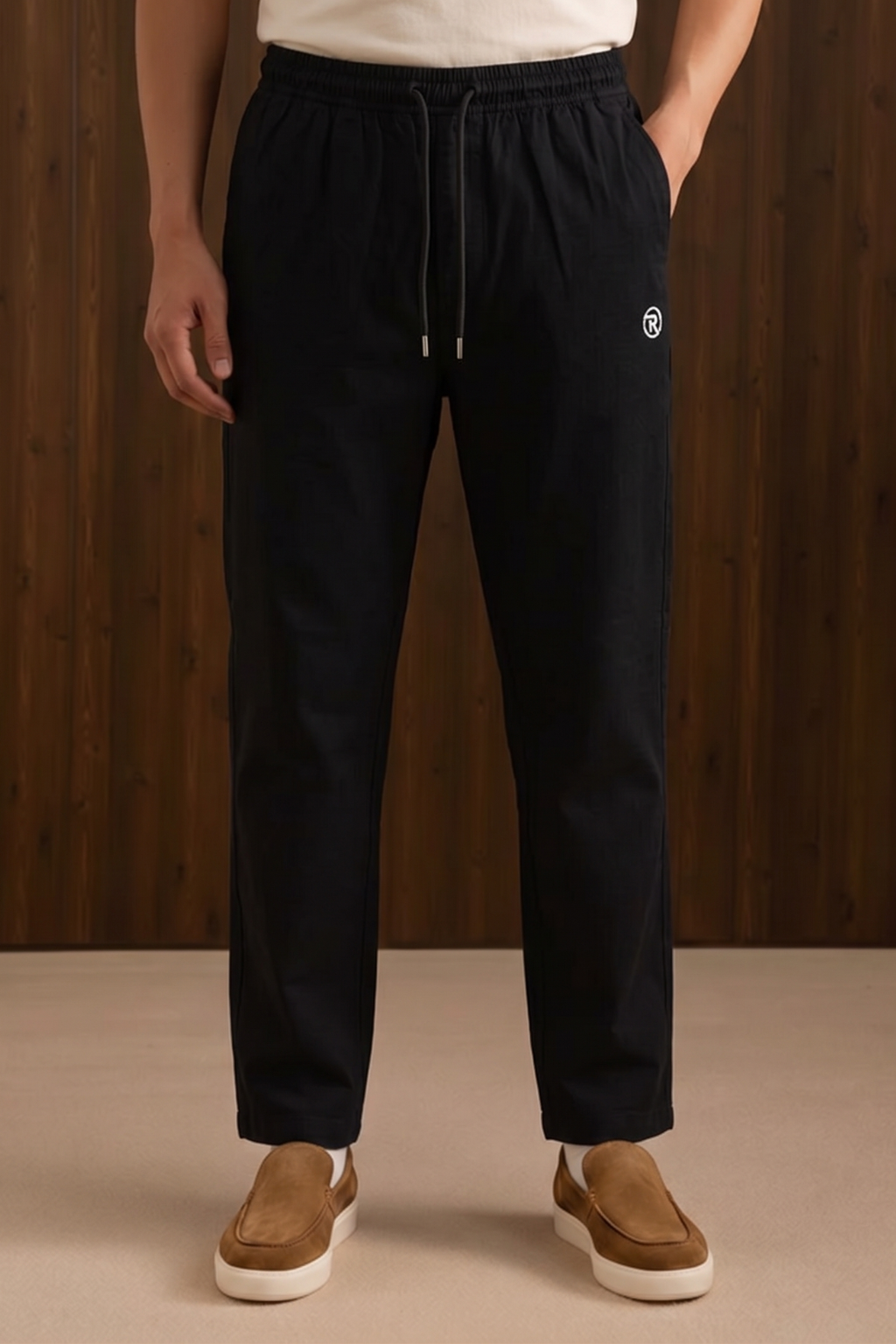 Black Roger Logo Print Jersy Fabric Trouser For Mens