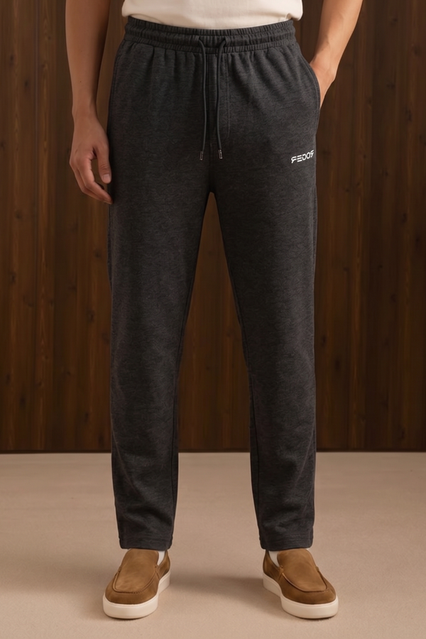 Charcoal Grey Roger Logo Print Jersy Fabric Trouser