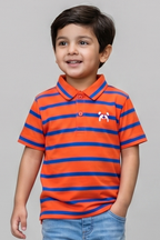 Orange With Blue Stripes Polo For Boys