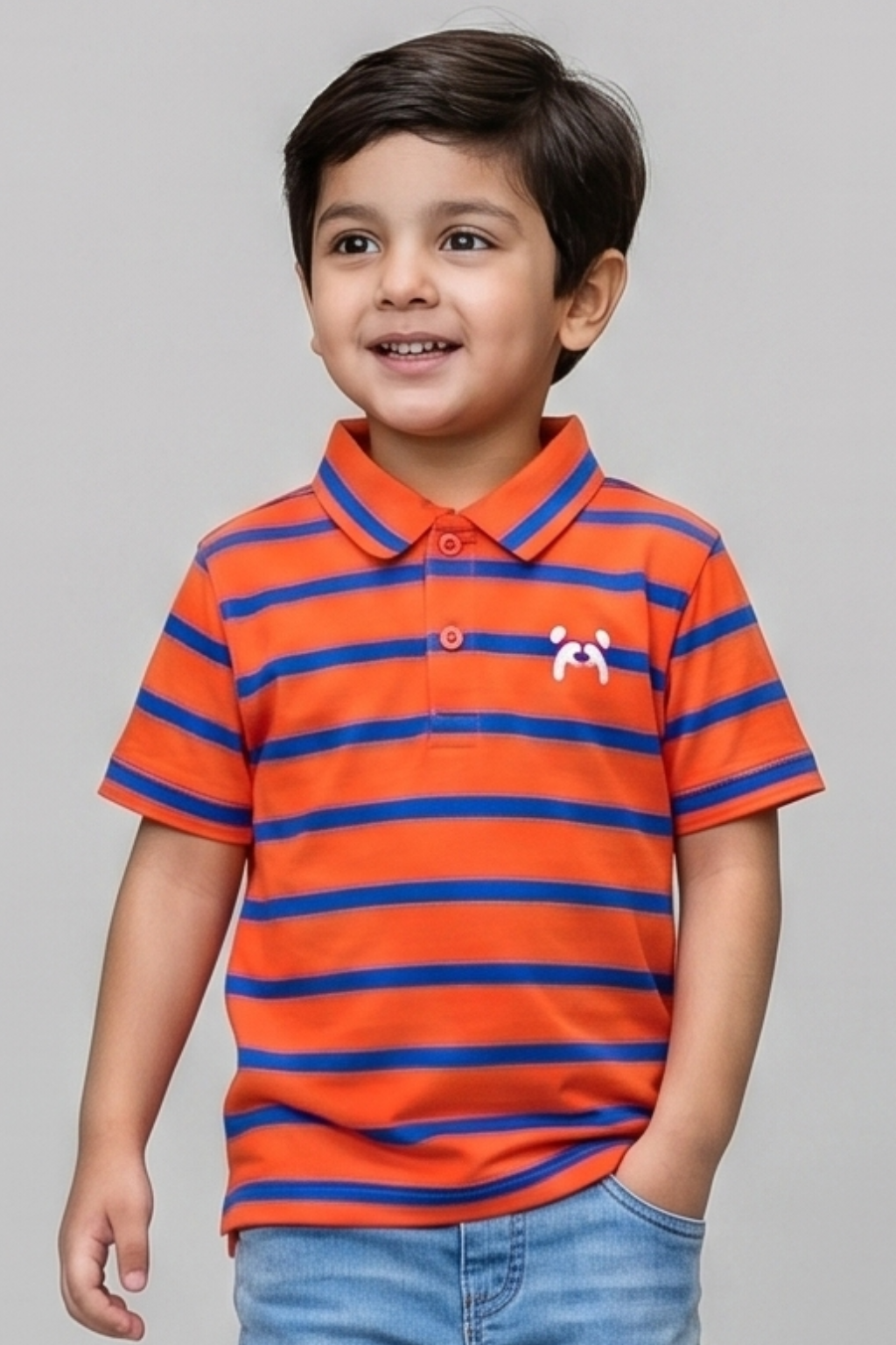 Orange With Blue Stripes Polo For Boys