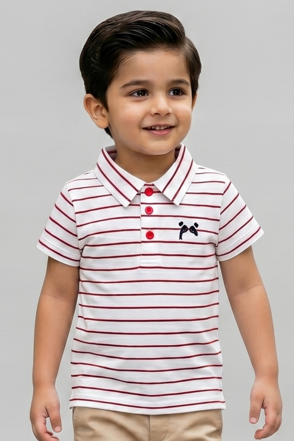 White With Red & Black Stripes Polo For Boys