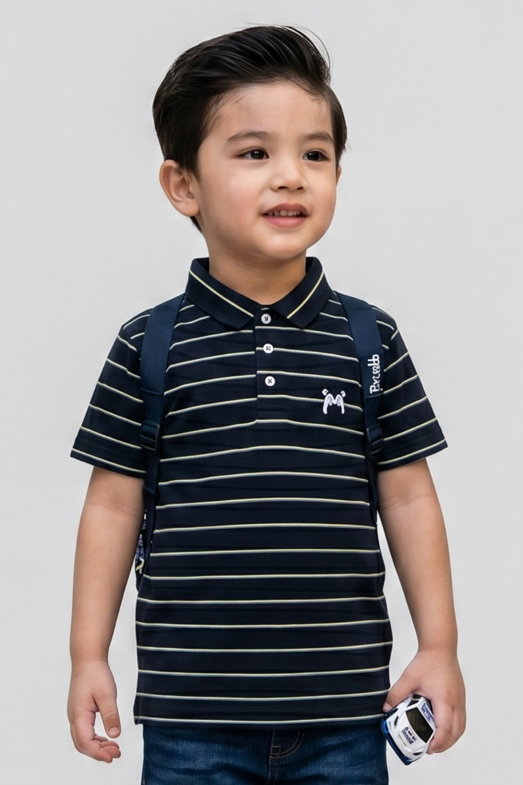 Black With Yellow Stripes Polo For Boys Secondary image