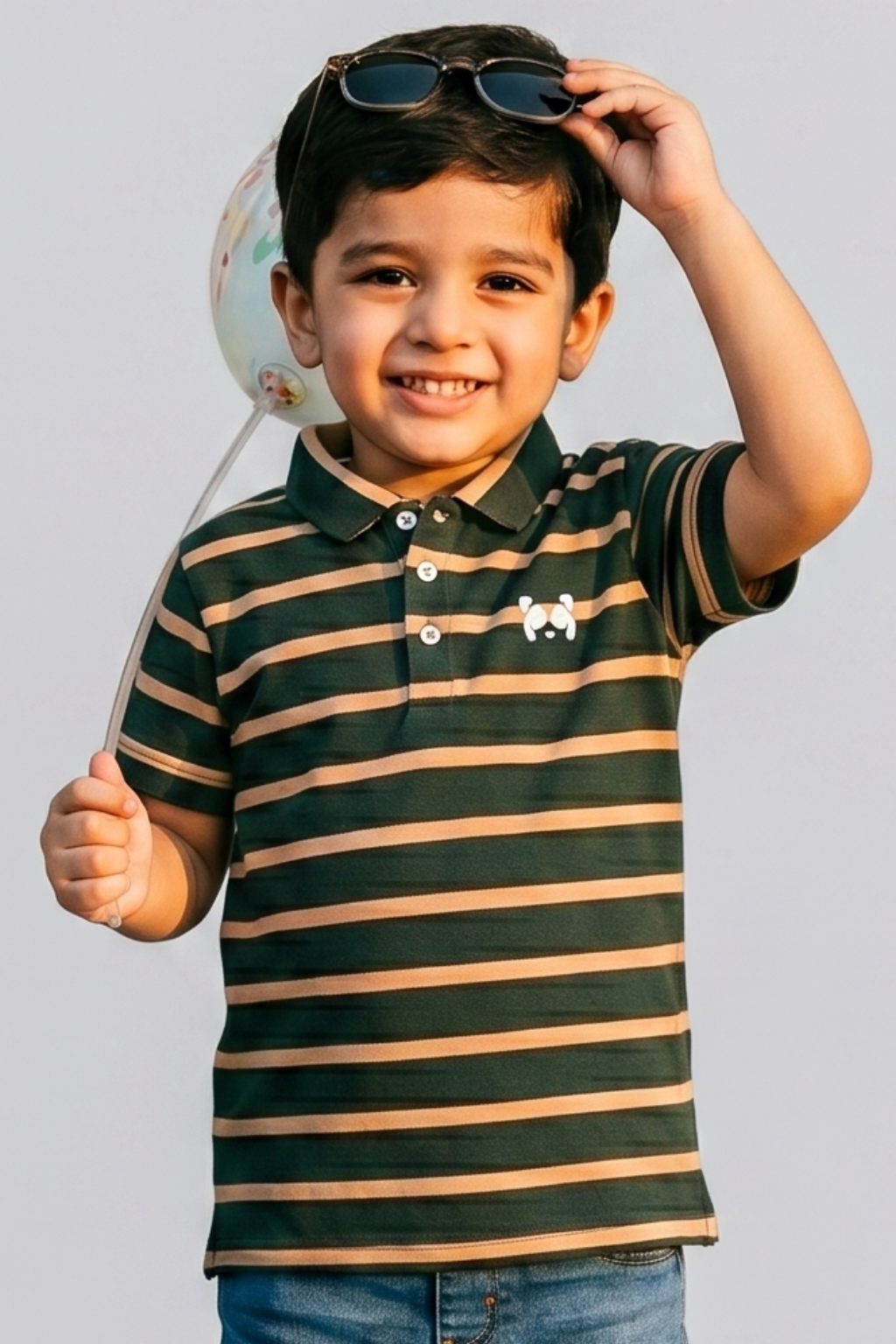 Green WIth Brown Stripes Polo For Boys Secondary image