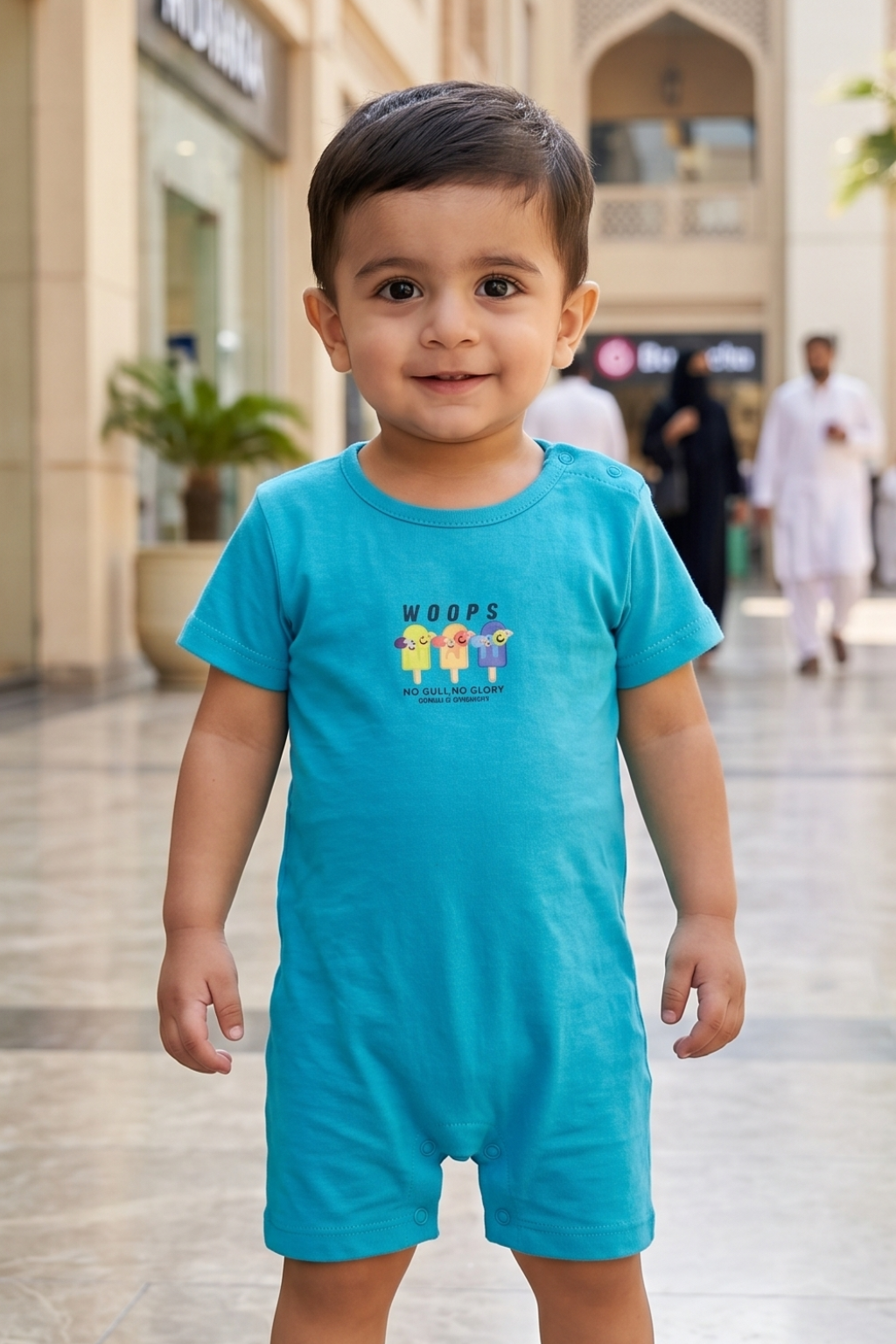 Blue Woops Print Half Body Romper For Boys Secondary image