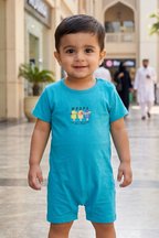 Blue Woops Print Half Body Romper For Boys