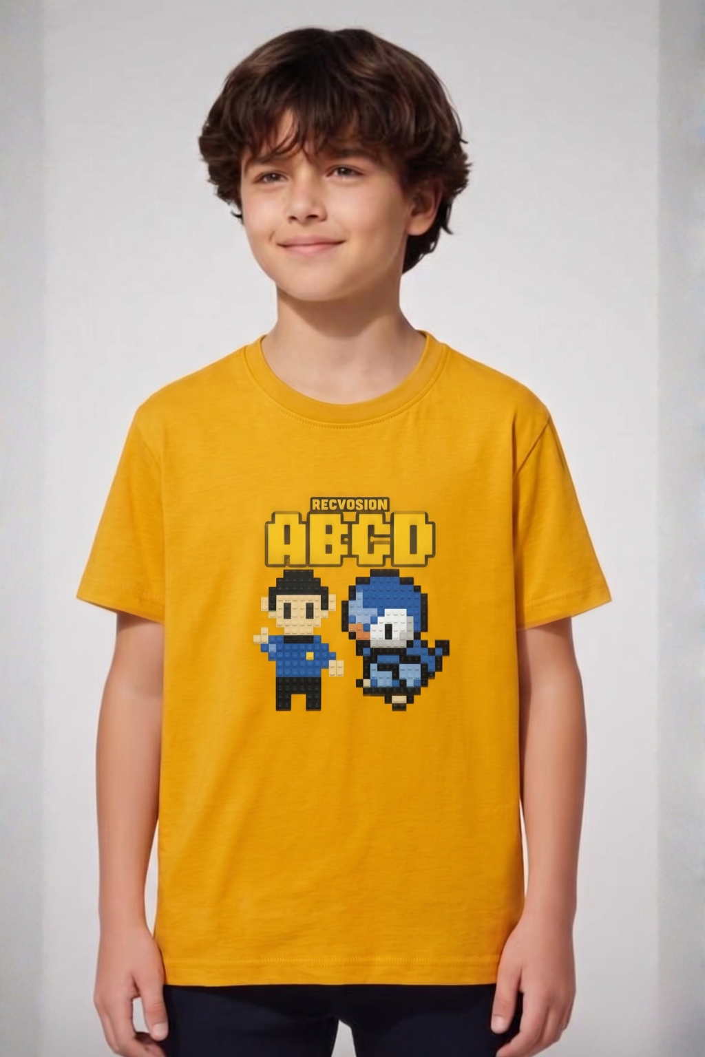 Mustard ABCD Print T-Shirt For Boys Main image
