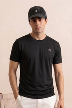 Black Plain "R" Logo Print T-Shirt For Men
