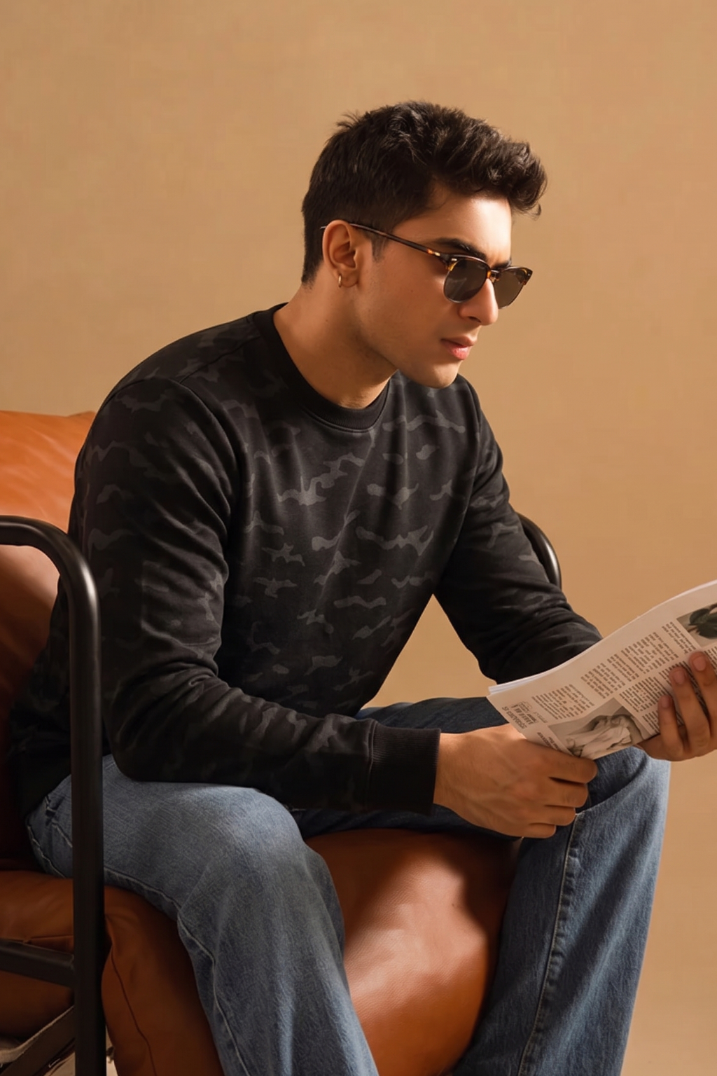 Black Pattern Sweatshirt For Mens