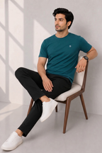 Teal Blue Plain T-shirt For Men