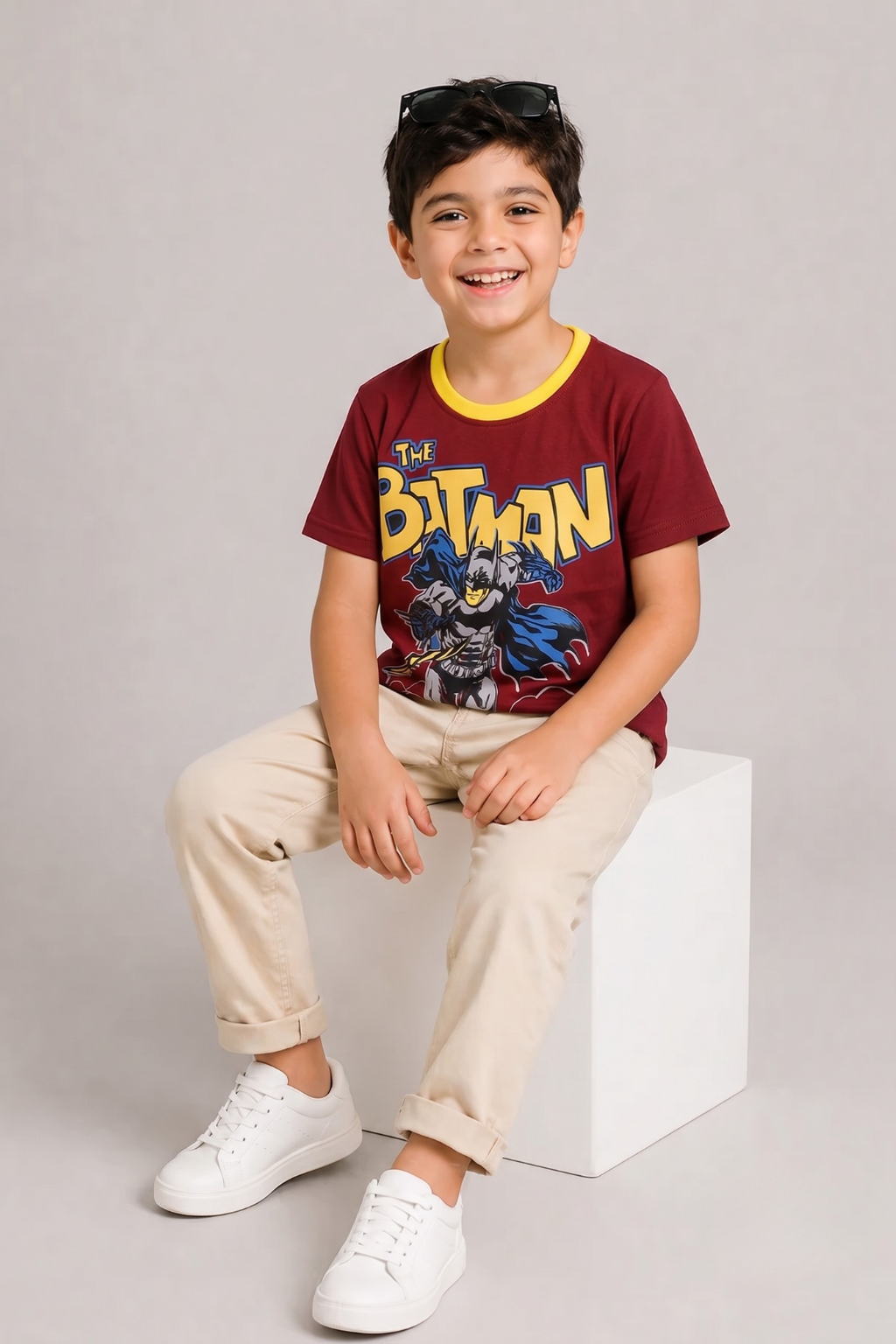 MAROON THE BATMAN PRINTED HALF SLEEVES T-SHIRT