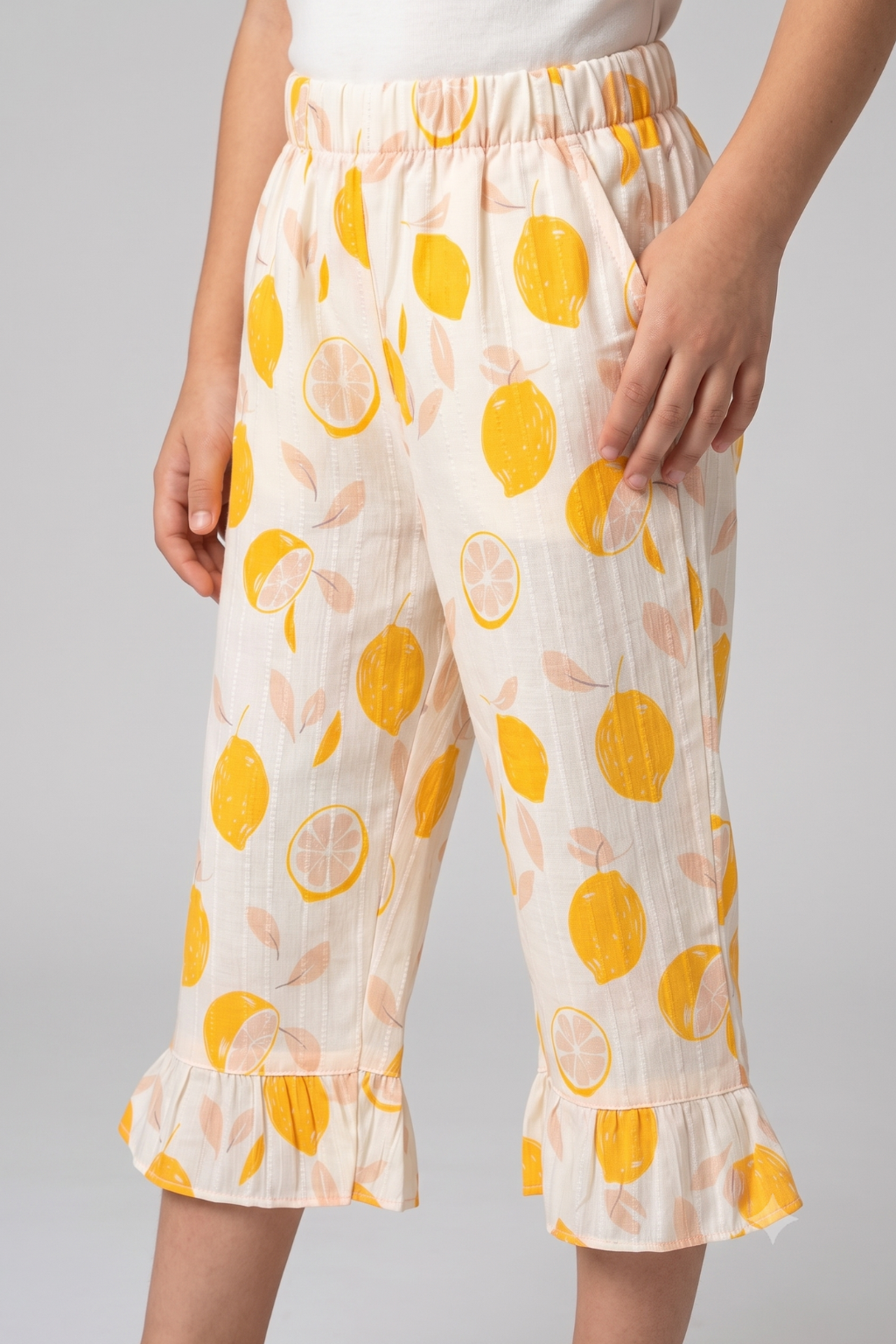 Yellow Lemon Print Flapper For Girls