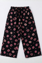 Black Lips Print Plazo Pockets Pajama For Girls