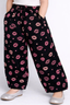 Black Lips Print Plazo Pockets Pajama For Girls