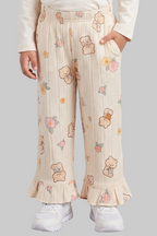 Light Yellow Teddy Bear Print Flapper For Girls