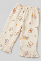 Light Yellow Teddy Bear Print Flapper For Girls