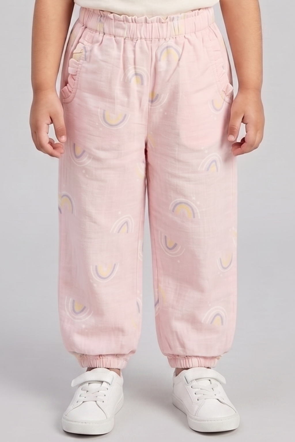 Pink Rainbow Print Pocket Pajama For Girls