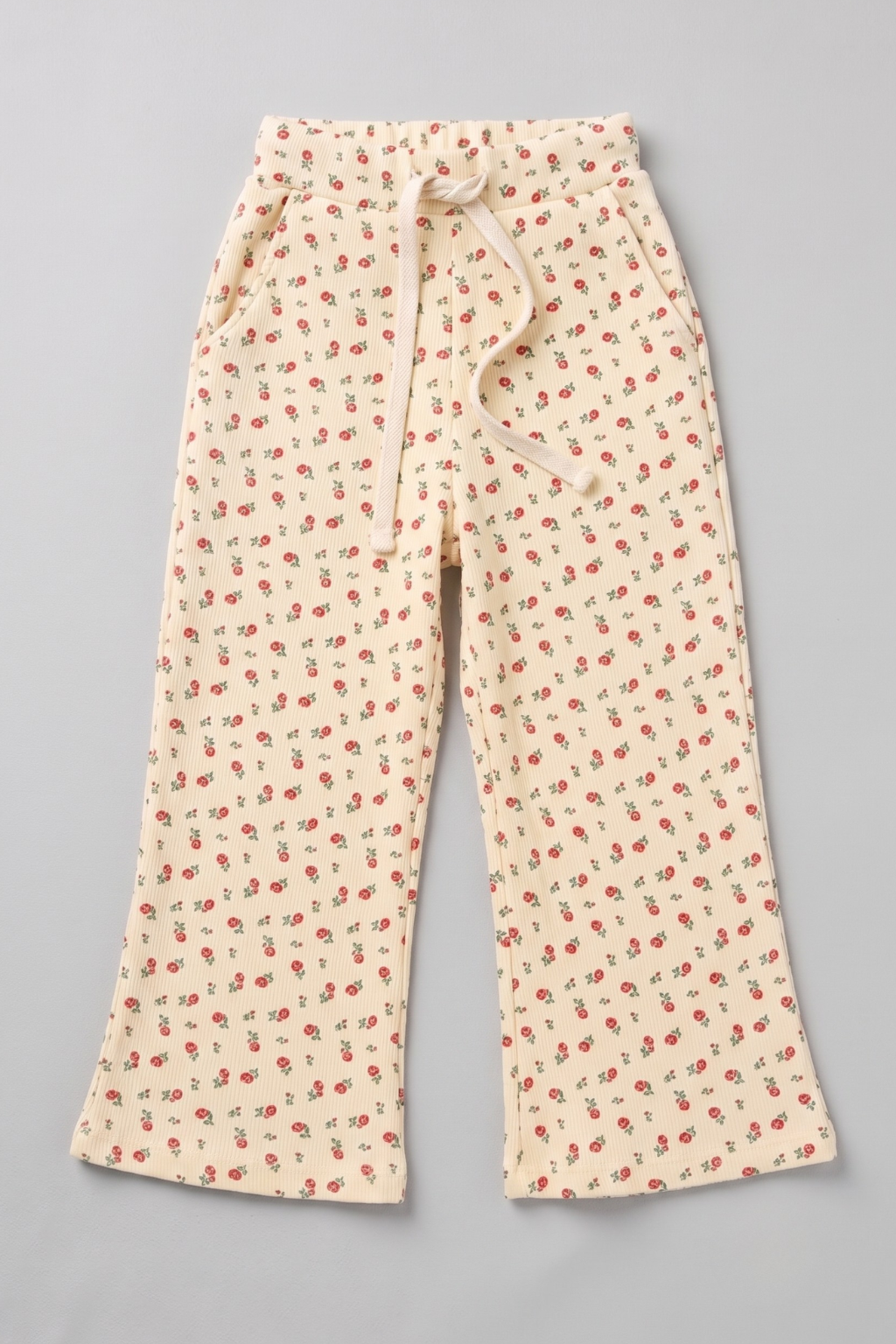 Beige With Red Flowers Print Flapper For Girls
