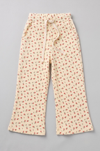 Beige With Red Flowers Print Flapper For Girls