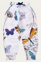 WHITE WITH BIG BUTTERFLIES PRINTED FRIL POCKETS PAJAMA FOR GIRLS