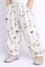 White Flowers Print Plazo Pockets Pajama For Girls
