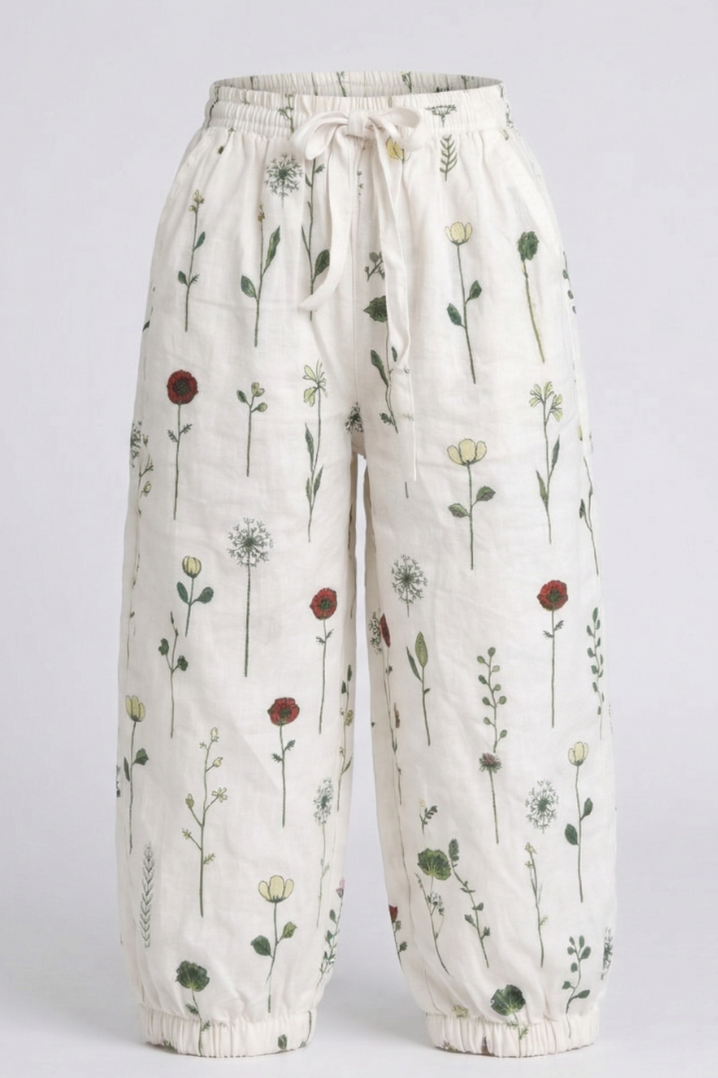 White Flowers Print Plazo Pockets Pajama For Girls
